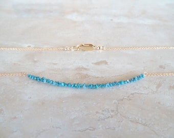 Blue Diamonds necklace, April Birthstone Birthday gift for her, Mother's day gift, Raw Authentic diamond bar, Rough gems stone bar jewelry