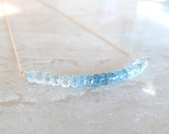 Aquamarine necklace, March Birthday gift for her, March Birthstone,  Ombre blue Authentic AAA Santa Maria Aquamarine gemstone jewelry