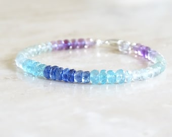 Ombre Gemstone Bracelet, Aquamarine, Kyanite, Amethyst, Multicolor Jewelry