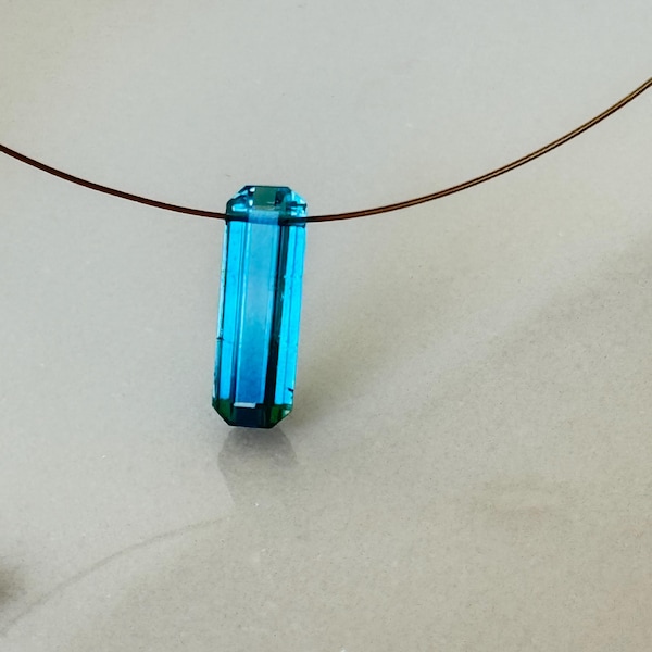 Collar baguette de turmalina azul, oro macizo de 14 quilates, joyería de indicolita