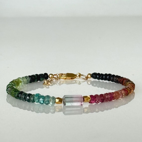 Bicolor Tourmaline Bracelet, Gold Filled Jewelry, October Birthstone
