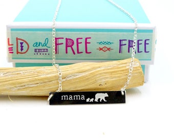 Mama bear bar necklace, Mother's day gift for mom gift for her, Personalized bear cub Sterling silver Custom mama bear jewelry Mother's day