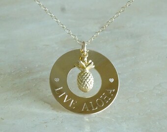 Personalized Live aloha pineapple necklace, Tropical Birthday gift for BFF, Bridesmaids gift, Beach wedding, Bridal Shower