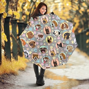 Dogs Galore Semi-Automatic Umbrella (Paw Prints) - Great Gift For Dog Lovers