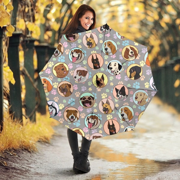 Dogs Galore Semi-Automatic Umbrella (Paw Prints) - Great Gift For Dog Lovers