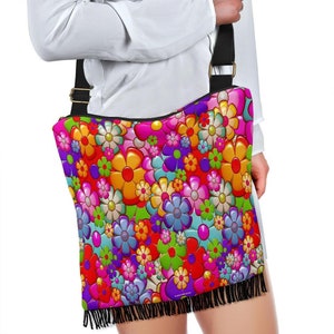 Flower Power Cross-Body Boho Handbag (Red) - Great Gift For Anybody With A Hippie Spirit