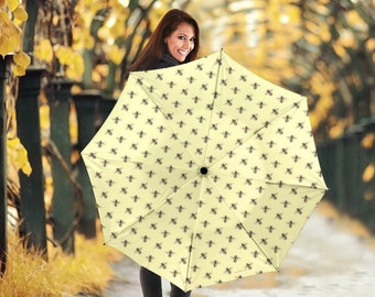 Honey Bees Design #1 Semi-Automatic Umbrella (Light Yellow) - Great Gift For Honey Bee Lovers