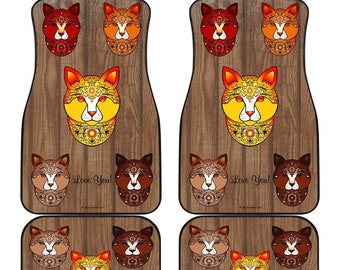 Fancy Pants Cat (Brown) Car Floor Mats Set (2 x Front, 2 x Back) - Great Gift For Cat Lovers (Available With Or Without "Love You" Wording)