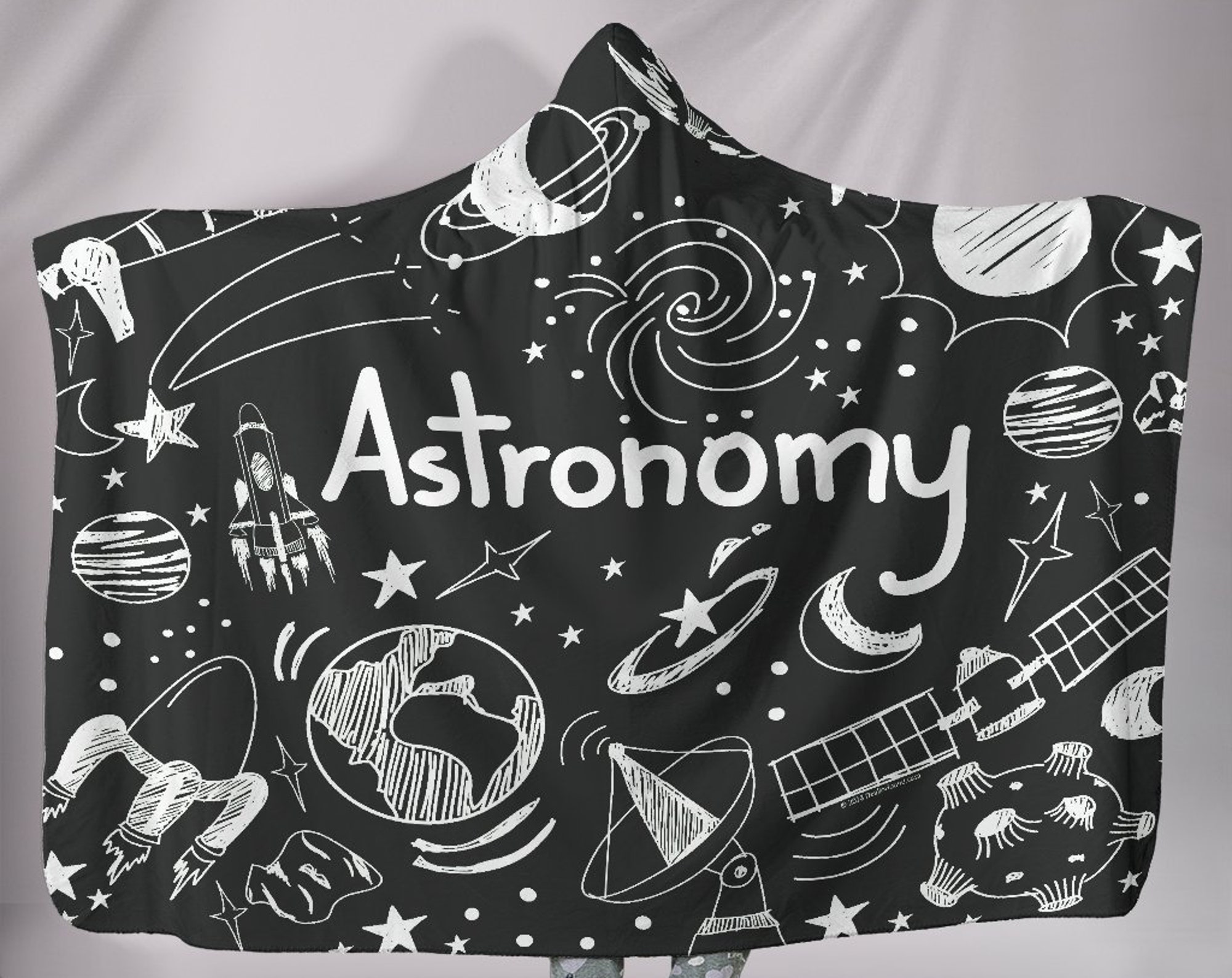 Discover Astronomy Chalkboard Hooded Sherpa Blanket