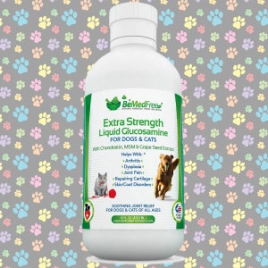 BeMedFree.com Liquid Glucosamine For Dogs & Cats, Hip and Joint Pain Relief Supplement, 16 fl. oz. - Extra Strength Custom Formulation
