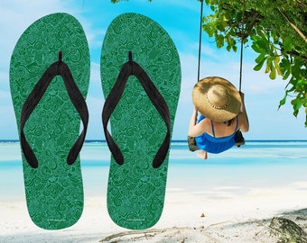 Nautical Pattern Flip-Flops For Men & Women (Dark Green) - Great Gift For People Who Love All Things Nautical