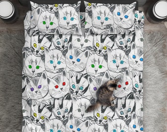 CVHOUSE Katzen-Bettwäsche-Set Queen Size – 4-teilig, Mikrofaser, Mit Süßen Cartoon-Motiven