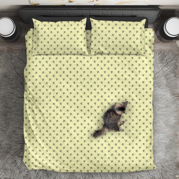Honey Bees Design #1 bedding Set With Duvet Cover And 2 Pillow Cases (Light Yellow) - Cadeau parfait pour les personnes qui aiment les abeilles mellifères
