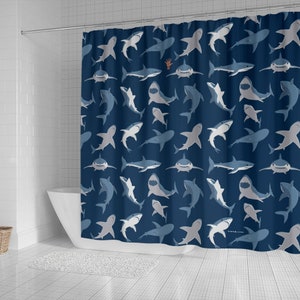 Great White Shark Shower Curtain hooks NOT Included Design 1 Great Gift ...