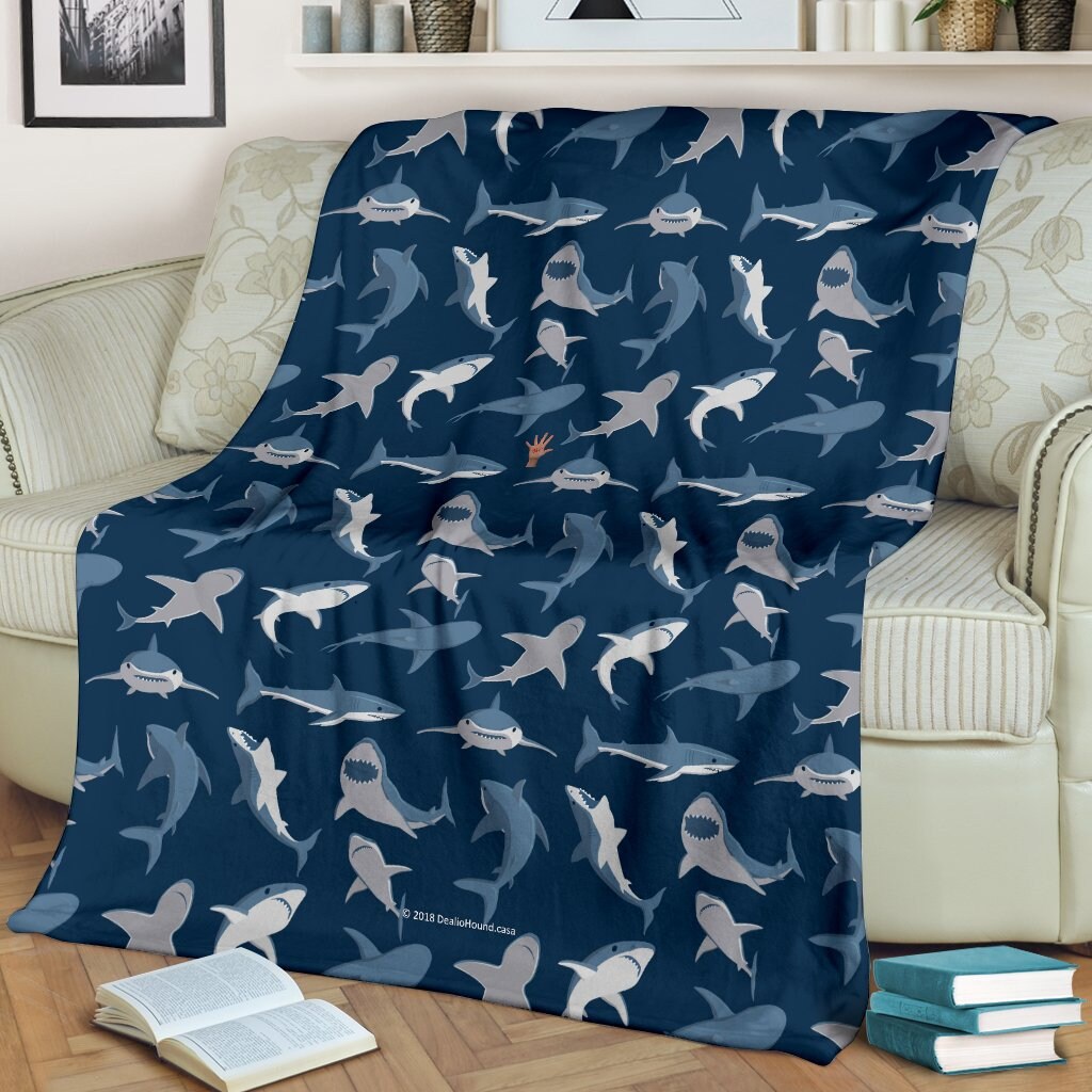 Great White Shark Fleece Throw Blanket pattern 1 for Kids Teens and Adults Great Gift for Shark Lovers Etsy Canada