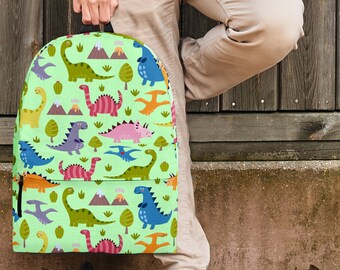 Dinosaurs Design #1 Backpack For Kids, Teens, And Adults (Light Green) - Great Gift For Anybody Who Loves Dinosaurs