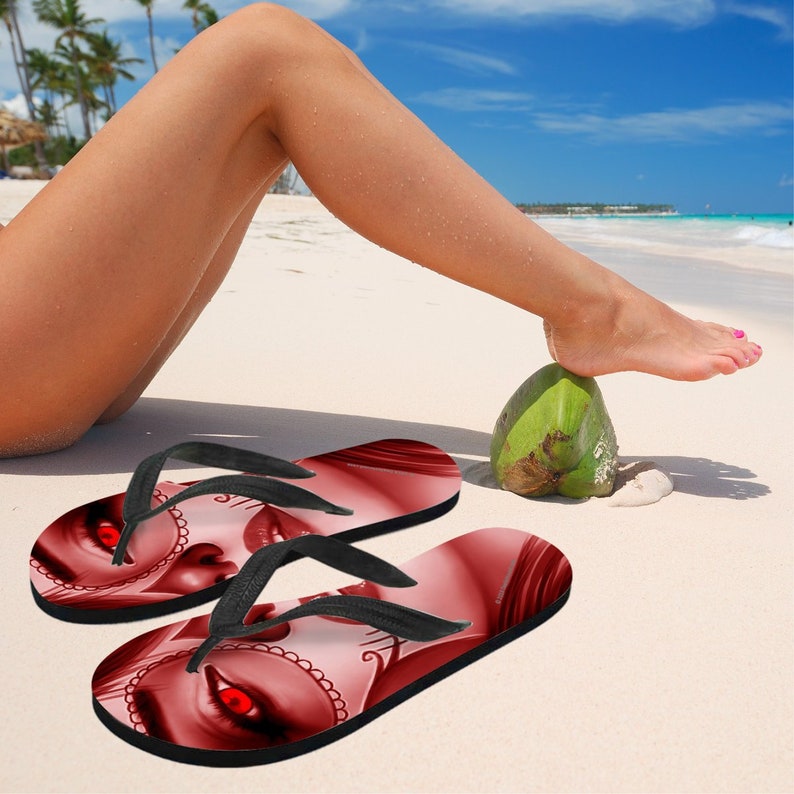 Red Garnet Calavera Halloween Skull Design #3 Women/'s Flip-Flops Day Of The Dead Dia De Los Muertos