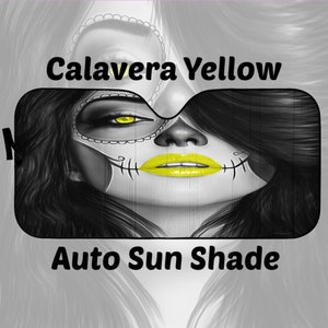 Calavera Auto Windschutzscheibe Sonnenschutz Halloween (Tag der Toten / Dia De Los Muertos) Schädel Design #4 (Gelb)