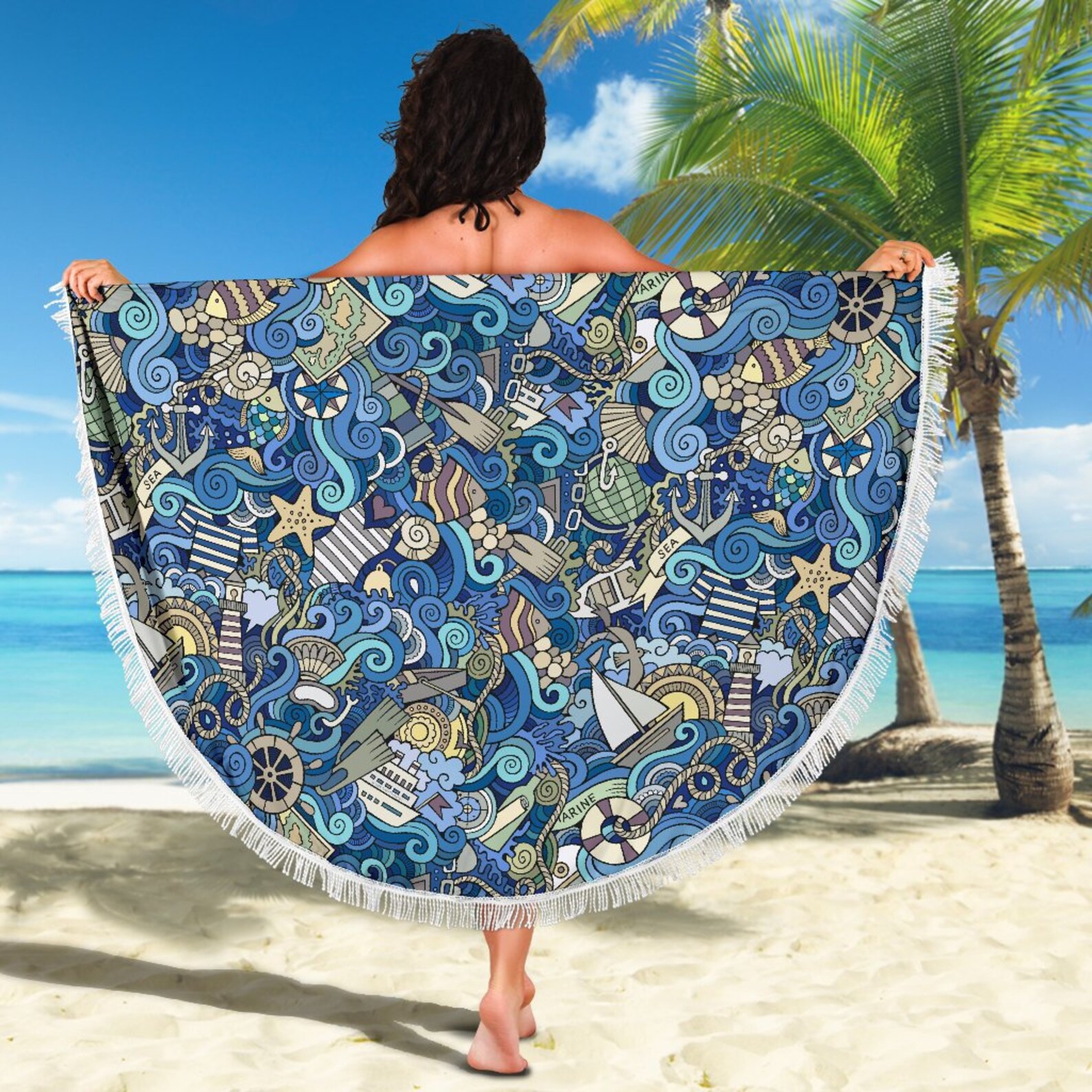 Nautical Pattern Round Picnic / Beach Blanket / Towel marina Etsy