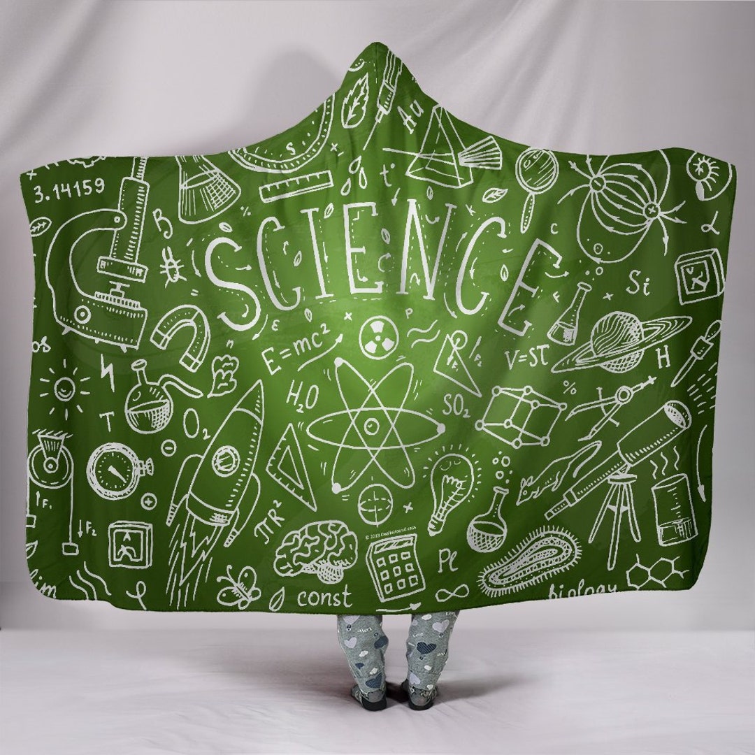 Science Chalkboard Hooded Sherpa Blanket green Great Gift for
