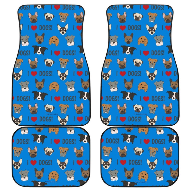 I Love Dogs Spring Collection Fpd Blue Car Floor Mats Set Etsy