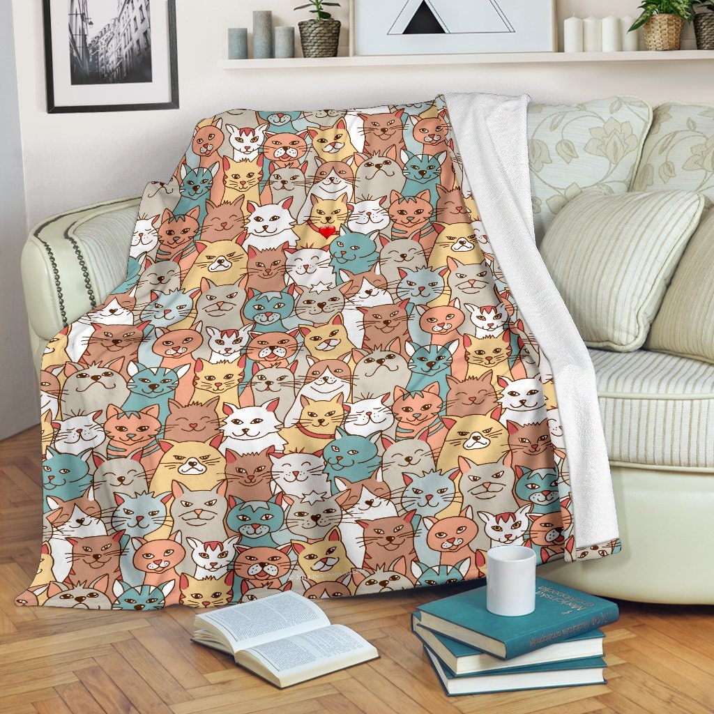 Crazy Cats Collection Fleece Throw Blanket Great Gift For Etsy