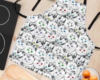 Cats Galore Cooking Apron (White) - Perfect Gift For All Cat Lovers Who Enjoy Cooking, Baking, And Grilling