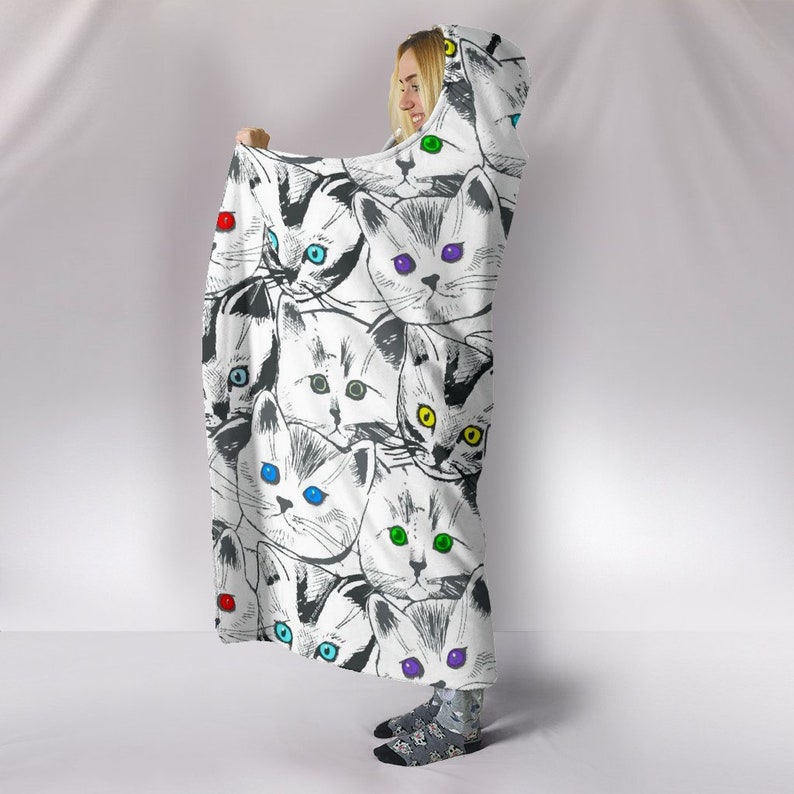 Cats Galore Hooded Sherpa Blanket Great Gift for Cat Lovers Etsy UK