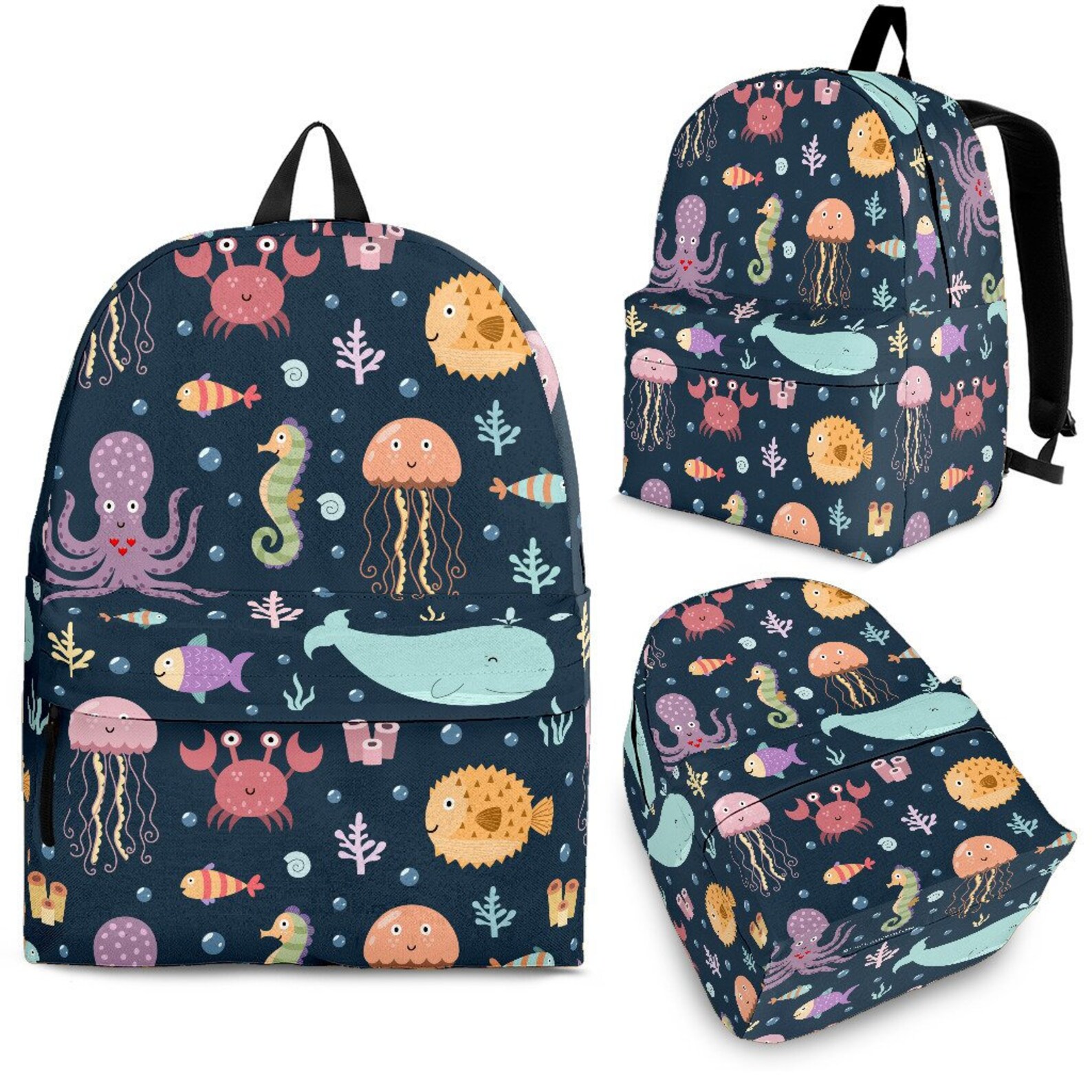 Sea Life Collection Backpack dark Blue for Kids Teens and Etsy