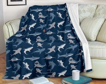Great White Shark Fleece Throw Blanket (Pattern #1) For Kids, Teens, And Adults - Great Gift For Shark Lovers