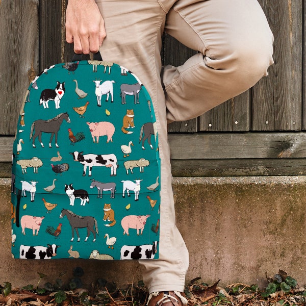 Farm Animals Design #1 Backpack For Kids, Teens, And Adults (Teal) - Great Gift For Anybody Who Loves Farm Animals