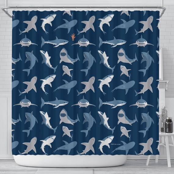 Great White Shark Shower Curtain Hooks Not Included Design Etsy