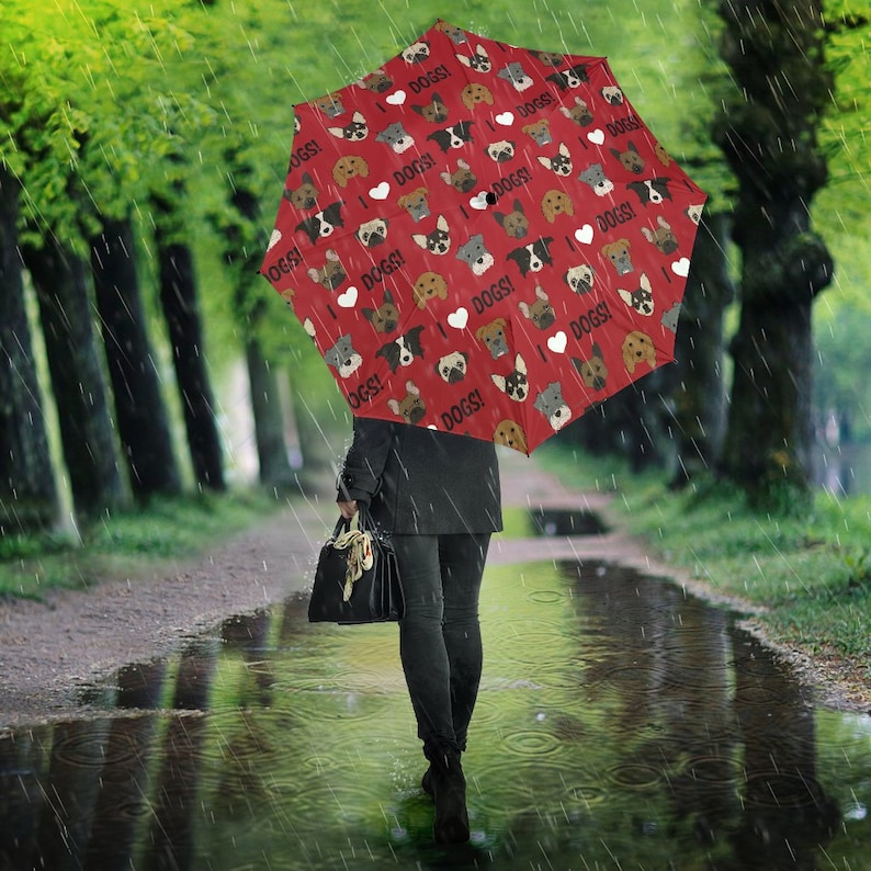 I Love Dogs Semi-Automatic Umbrella Red Great Gift For Dog Lovers image 2