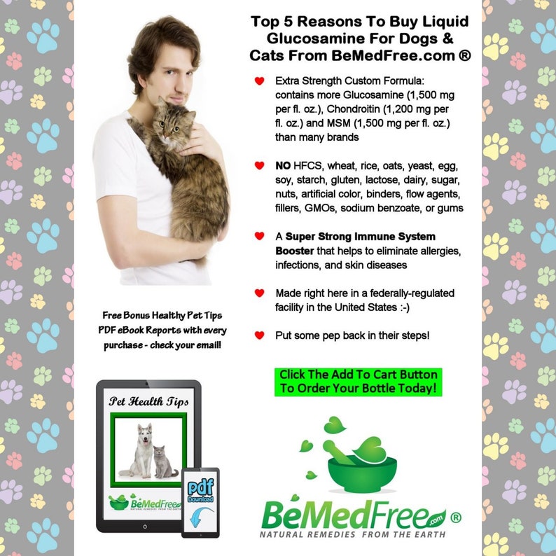BeMedFree.com Liquid Glucosamine For Dogs & Cats Hip and ...