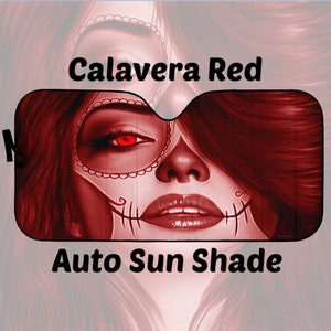 Calavera Auto Windschutzscheibe Sonnenschutz Halloween (Tag der Toten / Dia De Los Muertos) Schädel Design #3 (Roter Granat)