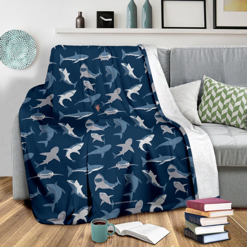 Great White Shark Fleece Throw Blanket pattern 1 for Kids Etsy