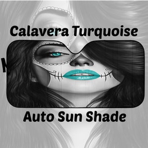 Calavera Auto Windschutzscheibe Sonnenschutz Halloween (Tag der Toten / Dia De Los Muertos) Schädel Design #4 (Türkis)