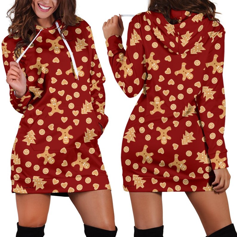Ugly Christmas Sweater Hooded Dress Gingerbread Men Design Etsy