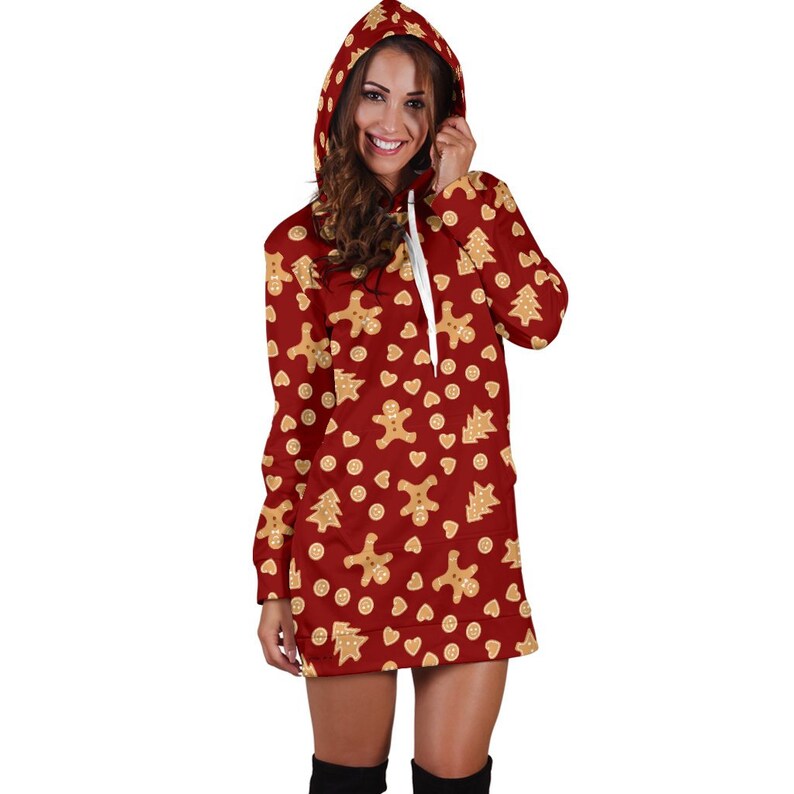 Ugly Christmas Sweater Hooded Dress Gingerbread Men Design Etsy