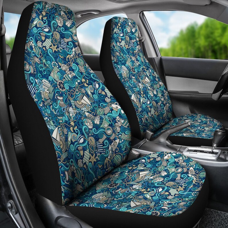 Nautical Pattern Pair Of Micro Fiber Car Seat Covers Etsy