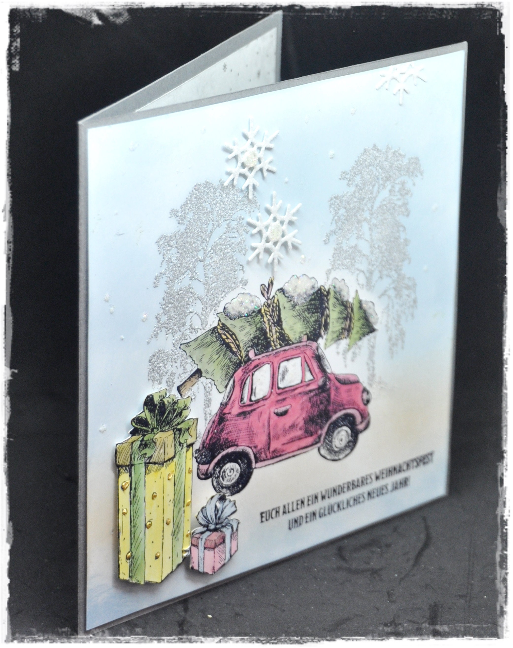 Weihnachtsgrußkarte Mit Christbaum Und Winterlandschaft Illustration | Adobe