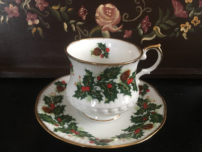 Vintage Queens England Rosina China Yuletide Christmas cup and s