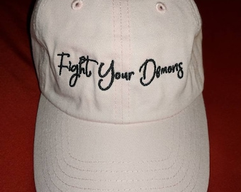 Fight your demons dad hat strapback light pink