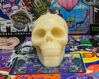 Rose Water Skull Candle, White Beeswax/Coconut Wax Blend 6oz Hemp Wick