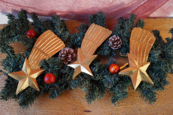 Christmas Decorations Shooting Star Set Of 3 Wood Etsy