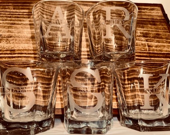 Etched Glass: Personalized Split Monogram Glassware