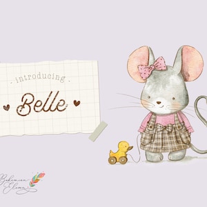 Ratón de acuarela: imágenes prediseñadas pintadas a mano / arte de vivero / imágenes prediseñadas de animales de bebé / cumpleaños de niños / anuncio de nacimiento de bebé imprimible