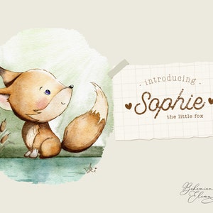 Petit renard aquarelle : clipart peint à la main / oeuvre d'art pour chambre de bébé / clipart bébé animal / anniversaire d'enfant / faire-part de naissance de bébé imprimable