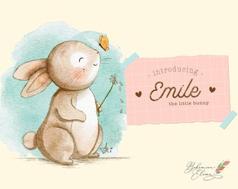 Watercolor Bunny: hand painted clipart / nursery art / baby animal clipart / children's birthday / baby birth announcement printable