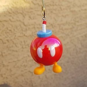 Christmas ornament, Mario bros. ornament, Mario ornament, gaming ornament, mario figure, kids ornament, gaming decor,Red Bob Omb, Nintendo